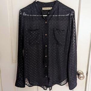 Abercrombie & Fitch Black Glitter Polka Dot Sheer Button Down Shirt Size Small